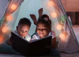 kids reading at night