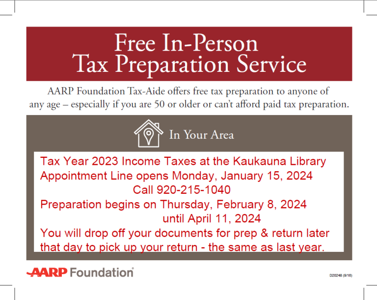 2023 Tax Forms & Tax Assistance Kaukauna Public Library
