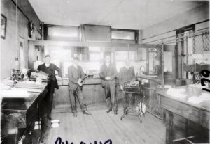 Inside of Farmer & Merchants Bank when it was in the Pechman building. 